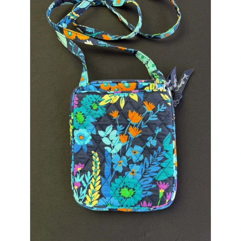 Vera Bradley Crossbody Bag Blue Floral Quilted Cotton Travel Phone Purse Small